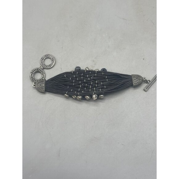 bracelet beaded strings silver color black clear circle 7.5" READ - Picture 7 of 7